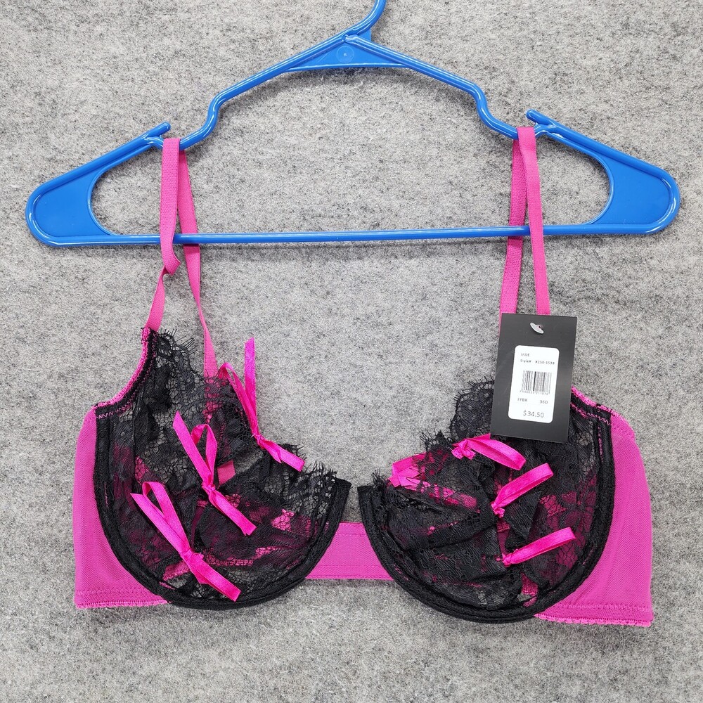 Fredericks of Hollywood Bra Womens 36D Jade Black Pink Bows